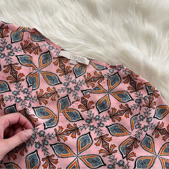 LOFT Pink Scandinavian Printed Layered Ruffle Sleeve Blouse S - Picture 3 of 7